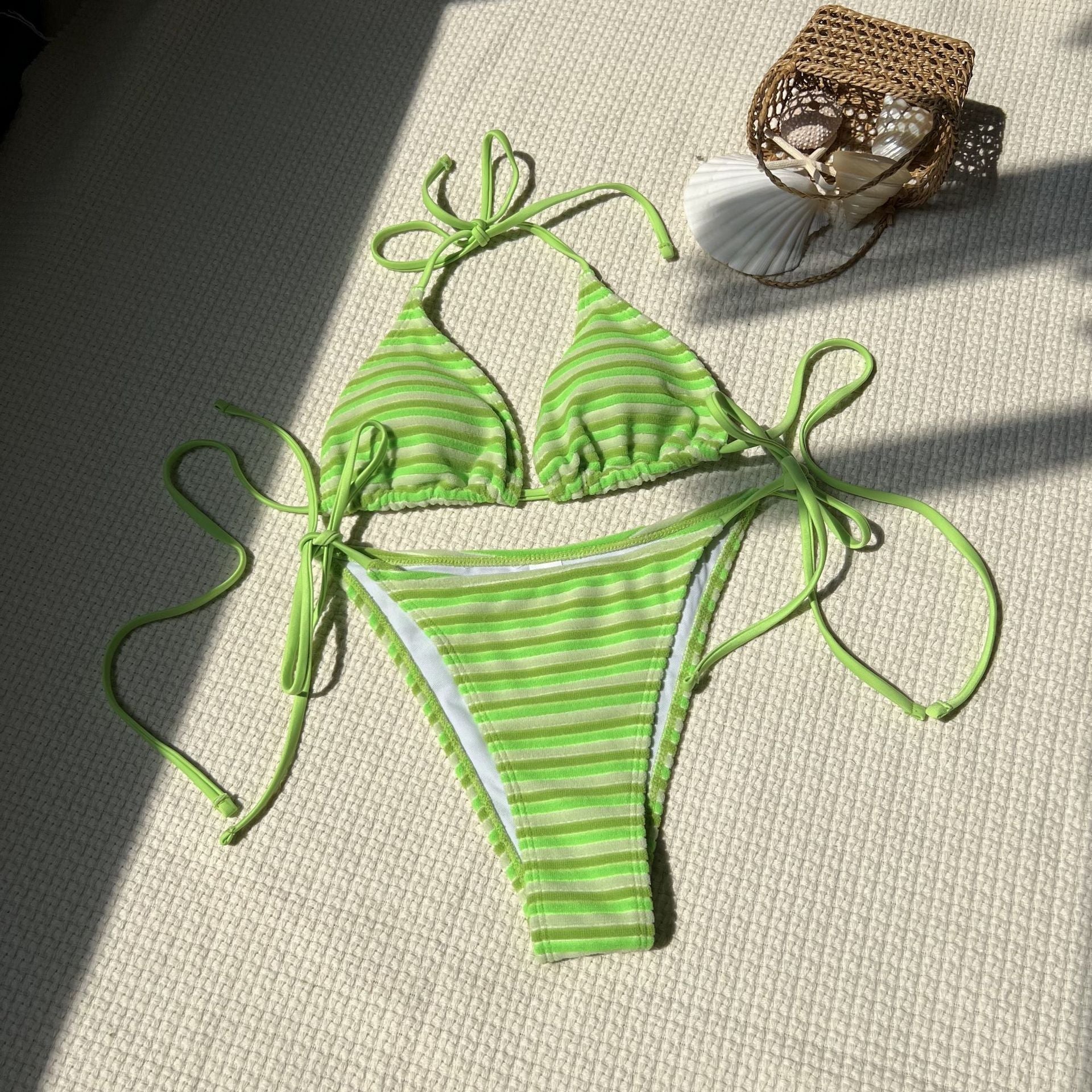 Stripe Towel Cloth Simple Sexy Split Swimsuit Bikini Bella Mia
